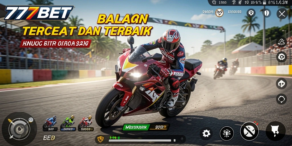 Screenshot utama 777BET memperlihatkan aksi balapan motor yang mendebarkan.