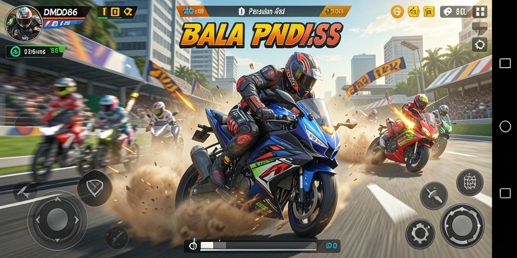 Tampilan gameplay DMD686 yang menegangkan dalam balapan motor.