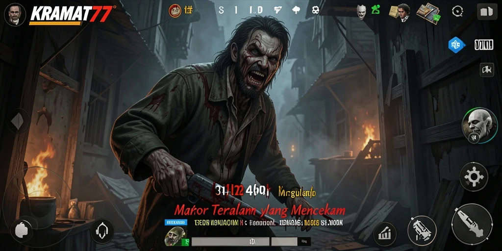 Tampilan gameplay KRAMAT77 menampilkan suasana Horror yang mendebarkan.