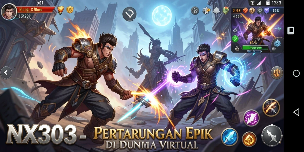 Tampilan gameplay NX303 dengan aksi pertarungan yang seru dan karakter beragam.