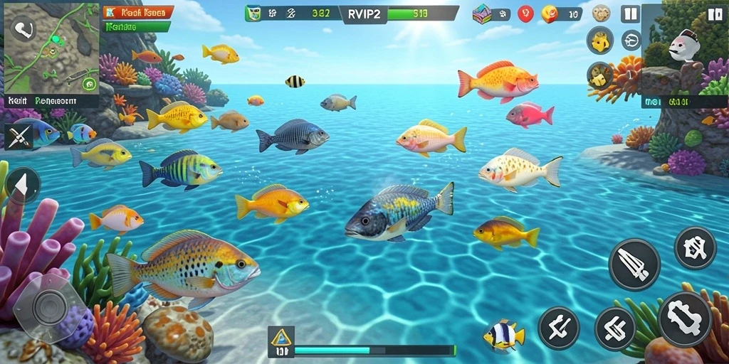 Tampilan gameplay <strong>RVIP2</strong> dengan aksi menangkap ikan yang mendebarkan.